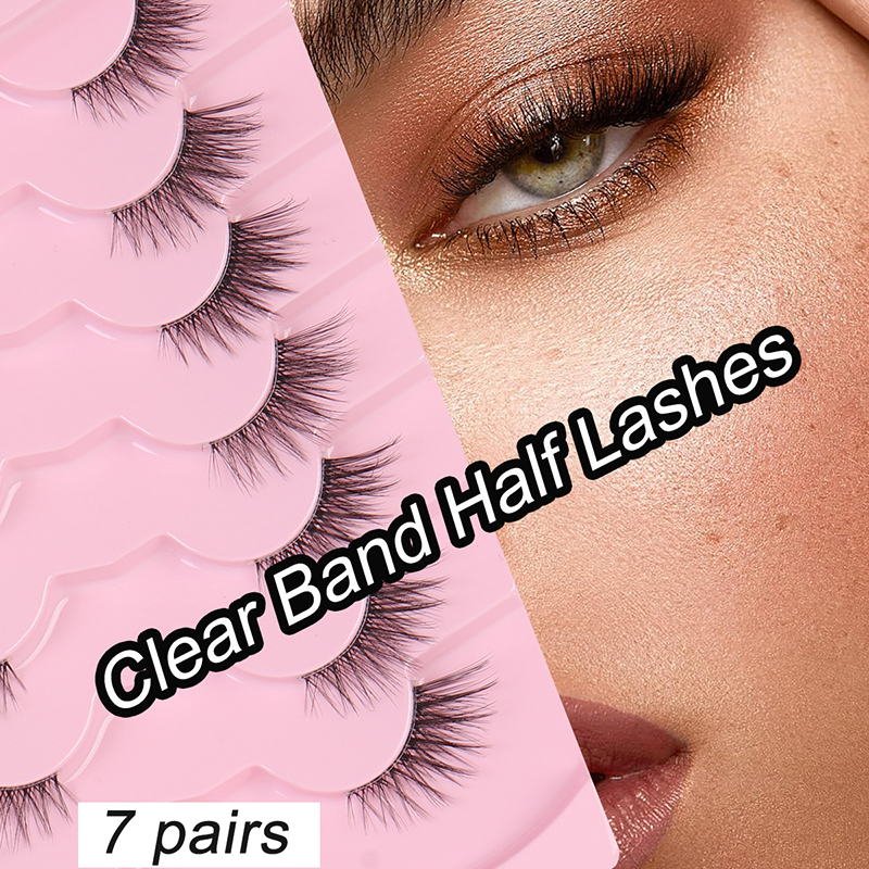 Half Lashes Mink Cat Natural Fake Eyelashes (7 Pairs) - 3D Wispy Faux Mink Lashes with Soft Black Cotton Band (3)