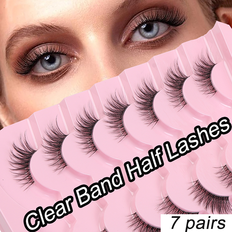 Half Lashes Mink Cat Natural Fake Eyelashes (7 Pairs) - 3D Wispy Faux Mink Lashes with Soft Black Cotton Band (2)