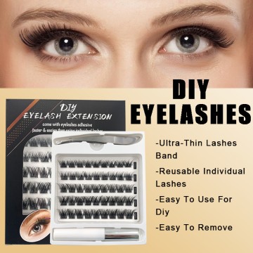 DIY Cluster False Lashes 45 Pcs Eyelash Set With Tweezers And Lash Adhesive Glue Reusable Fluffy Individual Femme Make Up Cilios