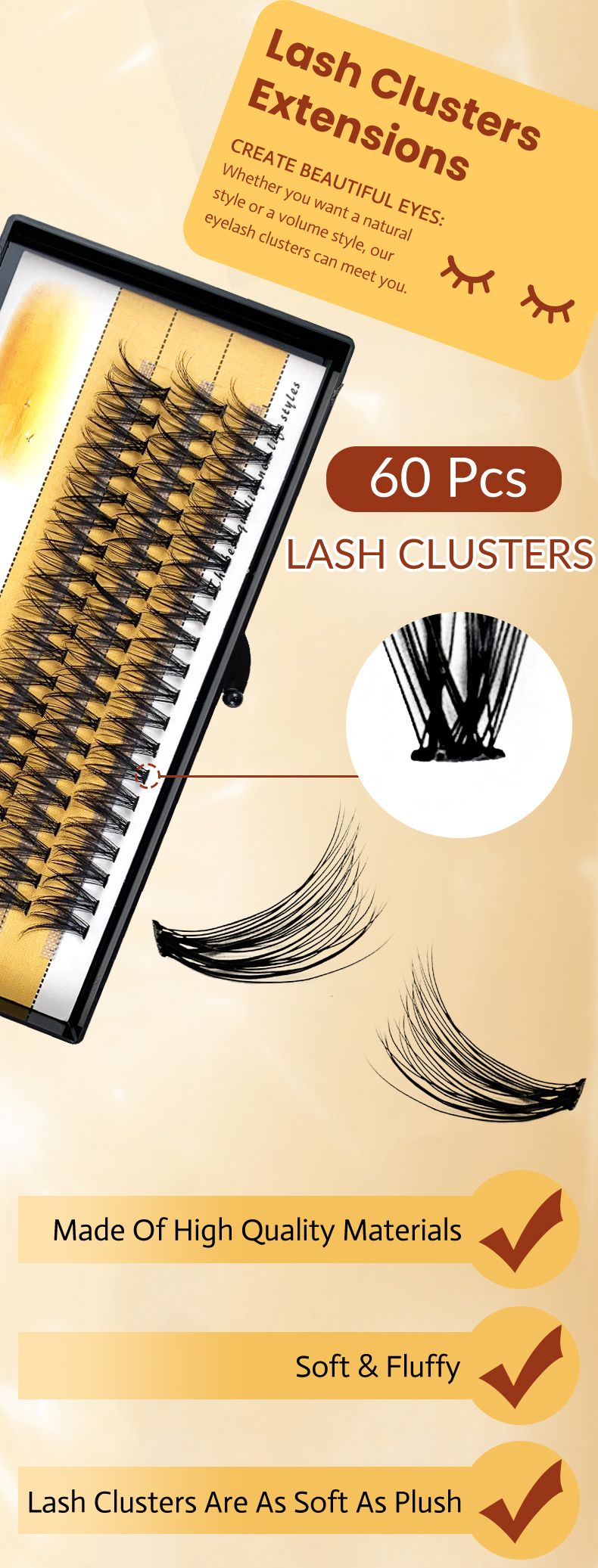 Cluster Lashes Free Shipping Individual Lashes Extensions 60 Clusters Wholesale 100% Human Fluffy 20D 12MM Segmented Make Up (2)