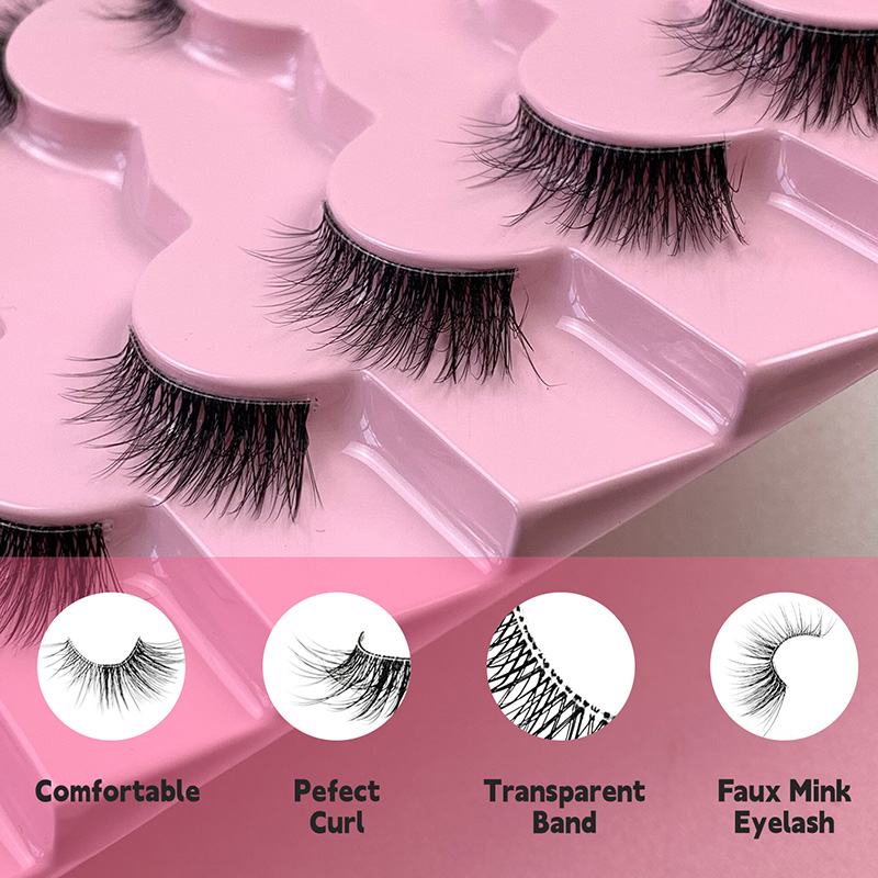 Half Cat Lashes Mink Fluffy Cat Eye Natural Fluffy (7 Pairs) - Reusable Makeup Tools, Faux Fox Eye Wispy Fake Winged Lashes (7)