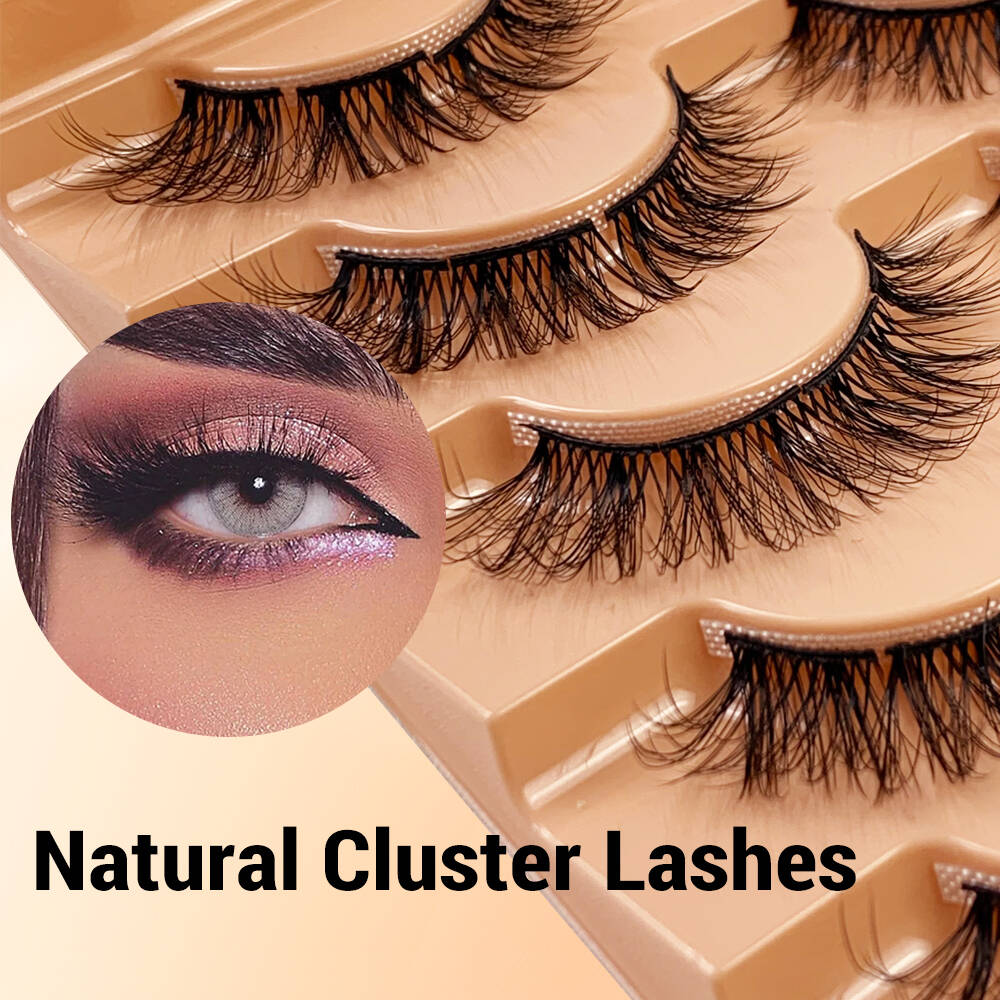 Segmented Full Strip Eyelashes – Soft, Natural & Long Fluffy Lashes (7 Pairs)