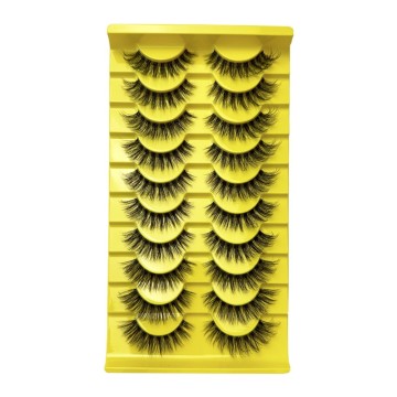 Mink 10 Pairs Natural Lashes Russian Volume Fluffy 3D Reusable Faux Cils Papillon Make Up Wispy Volume Strip Fake Eyelashes