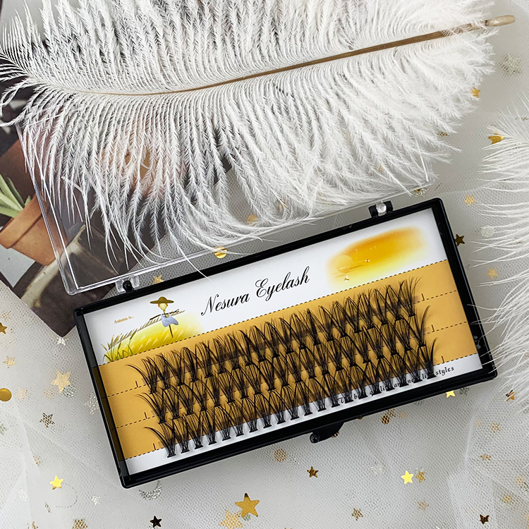 Cluster Lashes Extensions 30D 14mm Mink Individual DIY Natural Long Fake Eyelashes Segmented Fans 3 Rows Handmade Faux Fluffy (8)
