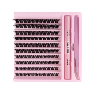 DIY 45/120PCS False Eyelash Extension Kit (Cluster Individual Lashes + Eyelash Glue + Grafting Tweezers)