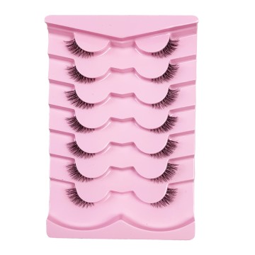 7 Pairs Half Lashes Cat Eye Natural Long Soft Make Up Tool (Wispy Faux Mink Lashes with Transparent Band)