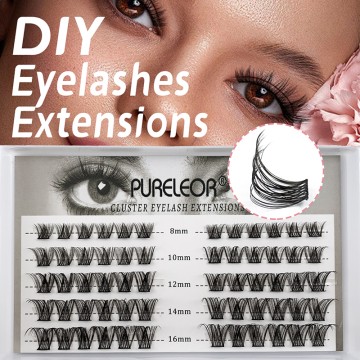 Hinarin DIY Cluster Lashes Individual Mixed Tray Faux Mink False Eyelashes Dovetail Segmented Natural