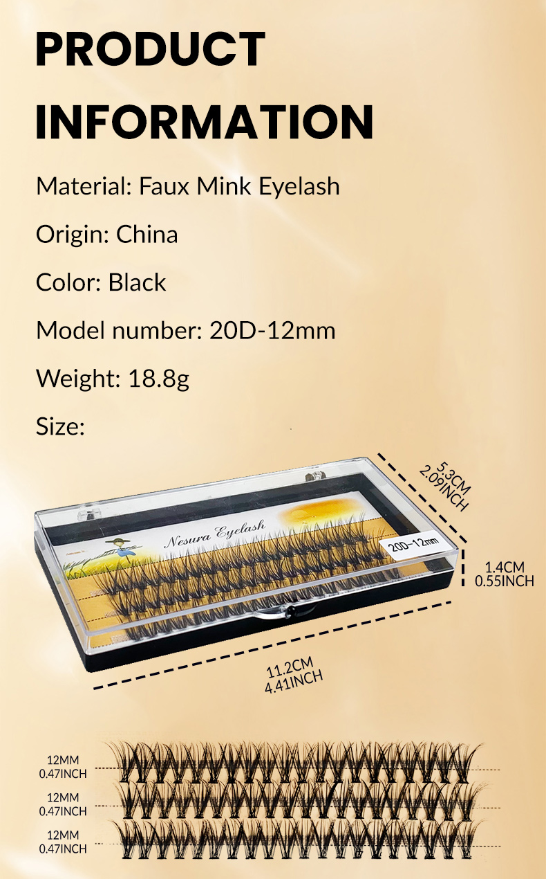 Cluster Lashes Free Shipping Individual Lashes Extensions 60 Clusters Wholesale 100% Human Fluffy 20D 12MM Segmented Make Up (3)