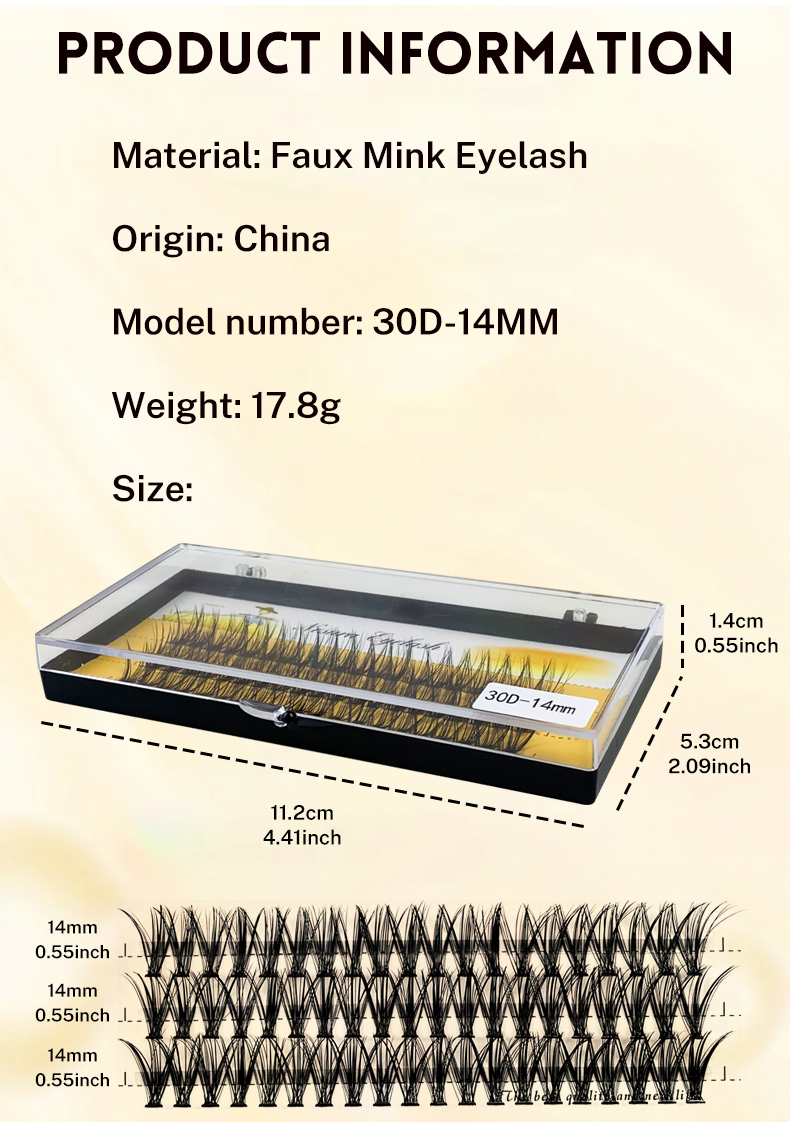 Cluster Lashes Extensions 30D 14mm Mink Individual DIY Natural Long Fake Eyelashes Segmented Fans 3 Rows Handmade Faux Fluffy (2)