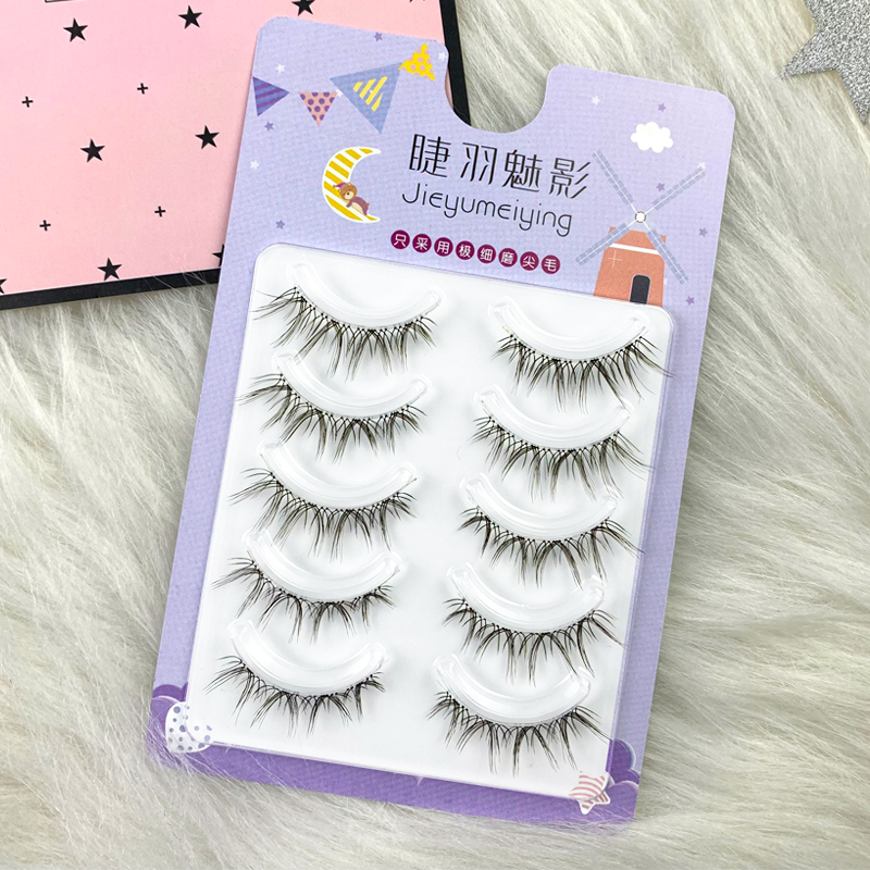 Hinarin 5 Pairs False Eyelashes (Natural Wispy Comic Eye Style, Transparent Stems, Korean Handmade) (2).jpg