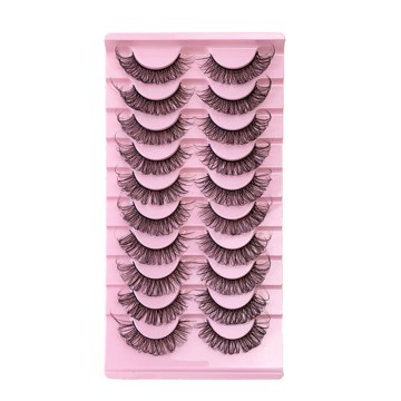Russian Full Strip Volume Fake Eyelashes – DD Curl, 10 Pairs, Mink 3D False Eyelashes (9mm-15mm, Reusable, Thick Style)