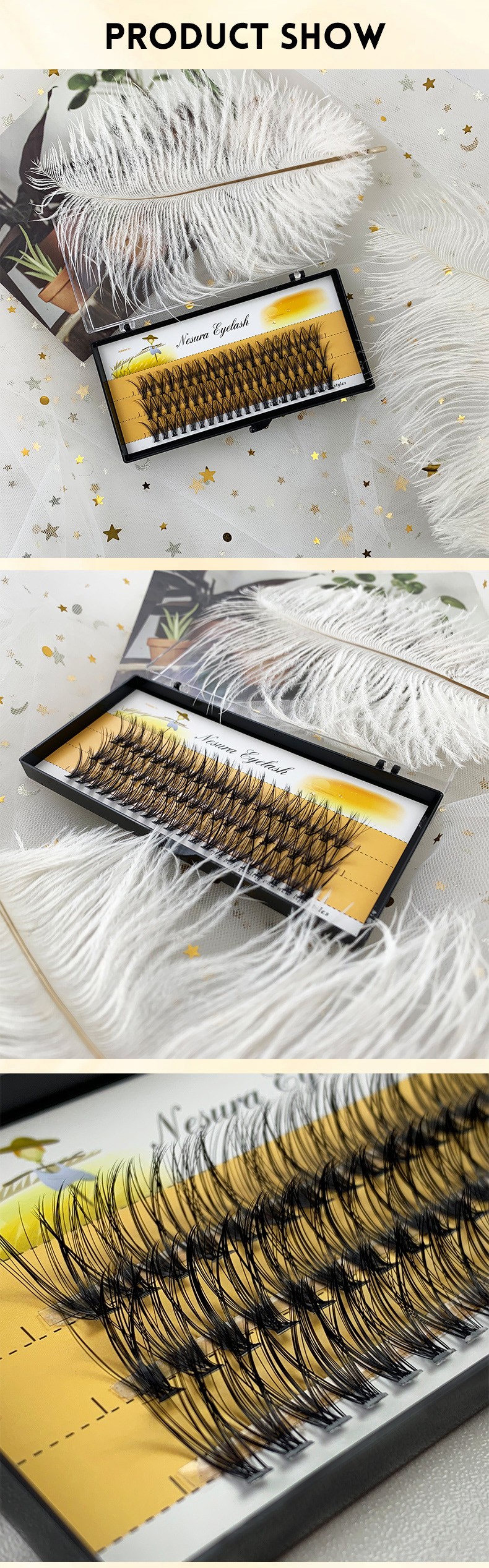 Cluster Lashes Extensions 30D 14mm Mink Individual DIY Natural Long Fake Eyelashes Segmented Fans 3 Rows Handmade Faux Fluffy (5)