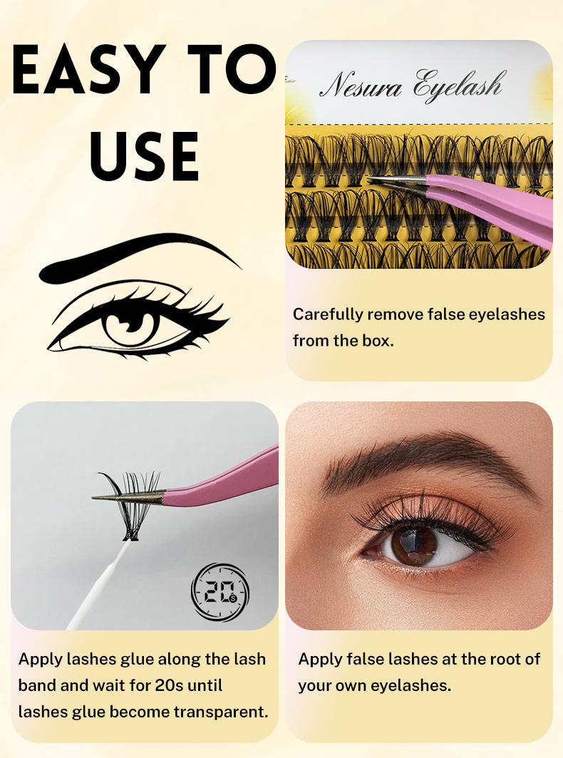 Cluster Lashes Extensions 30D 14mm Mink Individual DIY Natural Long Fake Eyelashes Segmented Fans 3 Rows Handmade Faux Fluffy (4)