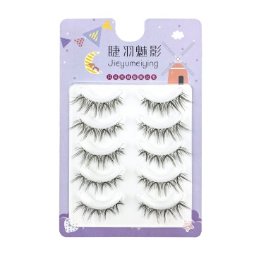 Hinarin 5 Pairs False Eyelashes (Natural Wispy Comic Eye Style, Transparent Stems, Korean Handmade)