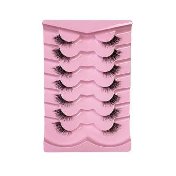 Half Cat Lashes Mink Fluffy Cat Eye Natural Fluffy (7 Pairs) - Reusable Makeup Tools, Faux Fox Eye Wispy Fake Winged Lashes