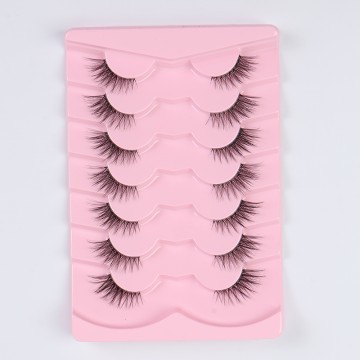 Half Lashes Mink Cat Natural Fake Eyelashes (7 Pairs) - 3D Wispy Faux Mink Lashes with Soft Black Cotton Band