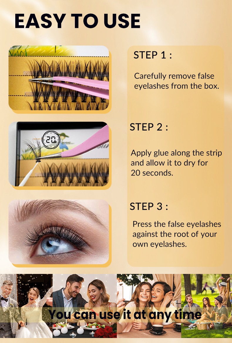 Cluster Lashes Free Shipping Individual Lashes Extensions 60 Clusters Wholesale 100% Human Fluffy 20D 12MM Segmented Make Up (4)