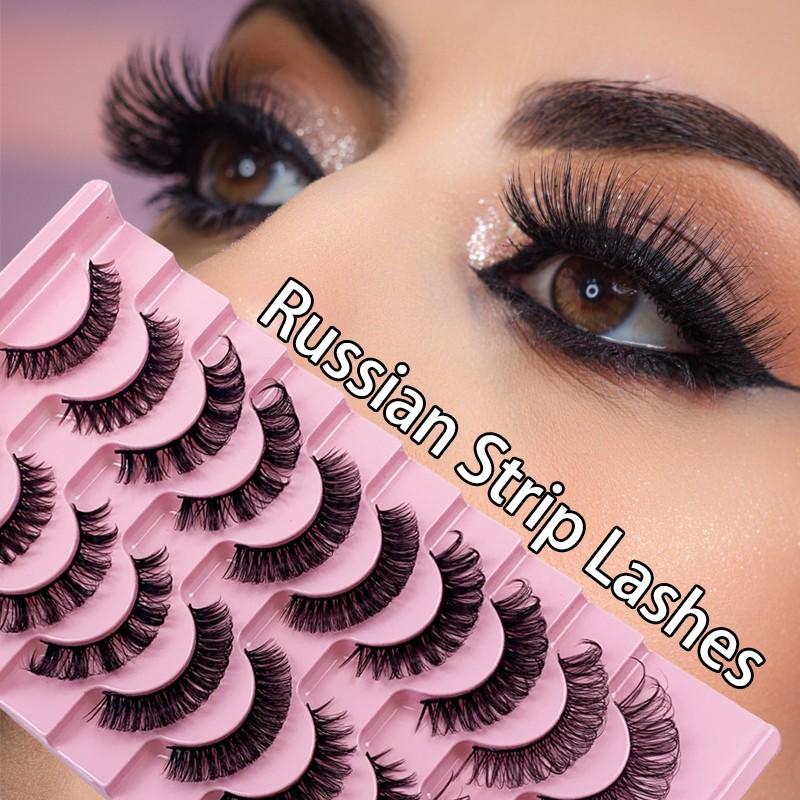 New Russian False Lashes – 10 Pairs, 3D Fluffy Volume, Reusable Mink Strip Eyelashes   (3)